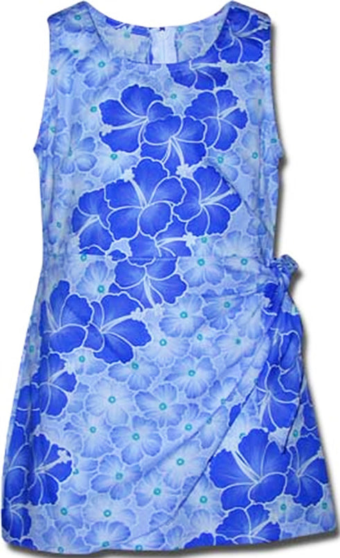 Hibiscus Beauty Girl's Mock Wrap Hawaiian Sarong Dress